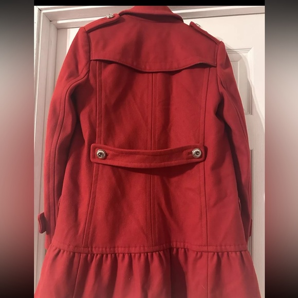 Juicy Couture Red Wool Blend Pea Coat ruffle bottom Size S Italian fabric Y2K - Picture 8 of 9